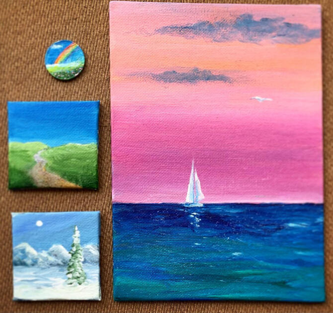 Assorted miniature paintings.