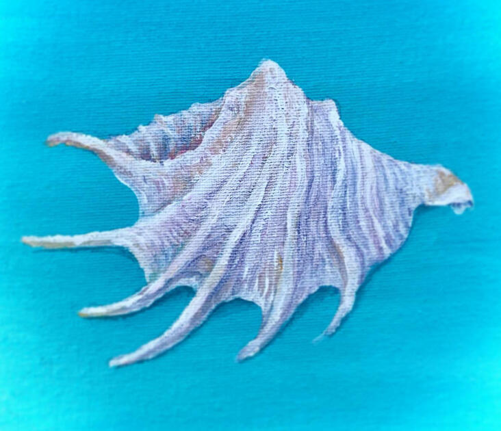 An acrylic painting of a seashell.